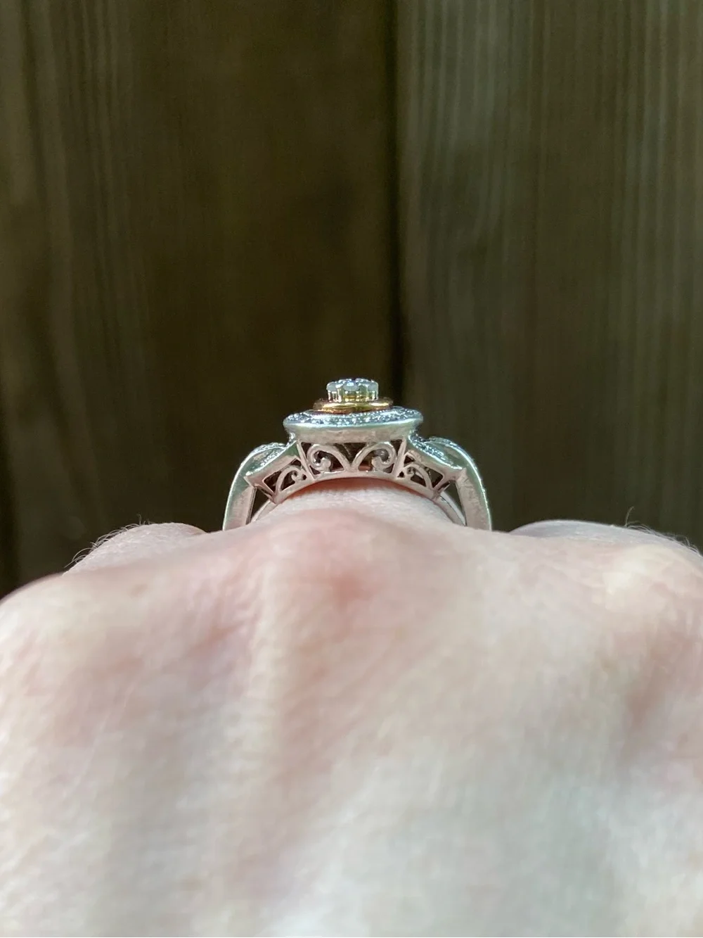 Gorgeous Sterling Silver Two-Tone Halo Diamond Ring